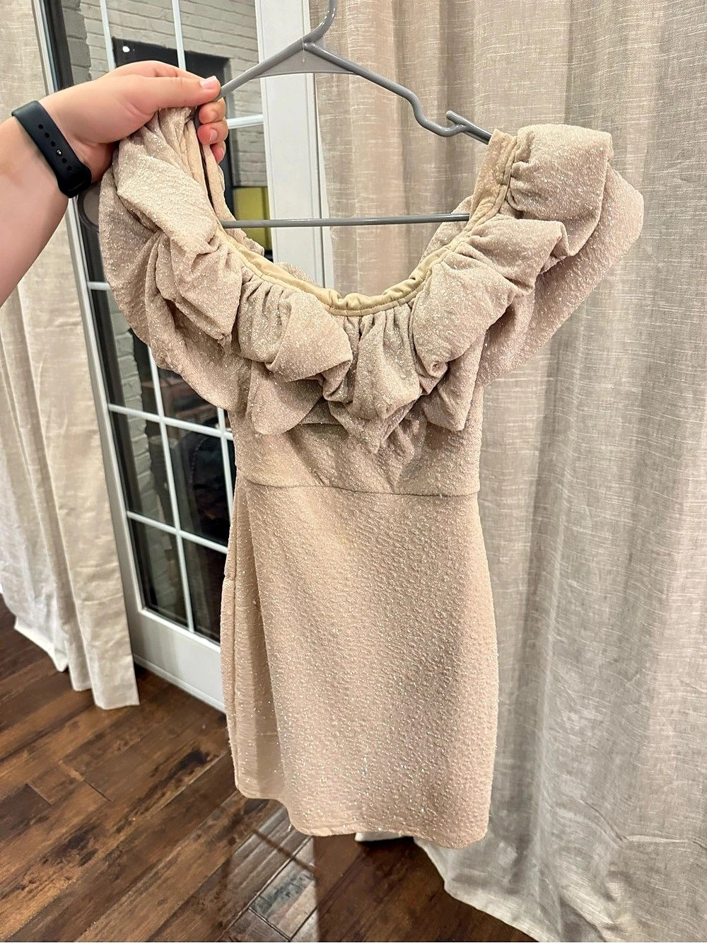 Ruffle Mini Dress in Beige Like New